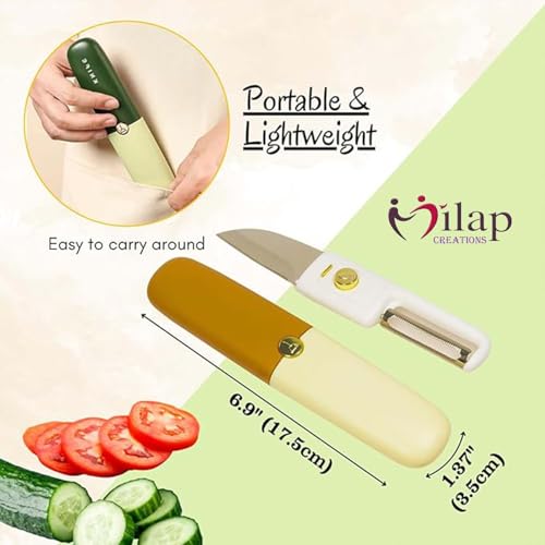 Image of 2 in 1 Stainless Steel Peeler with Knife, Multipurpose Vegetables and Fruits Cutter for Kitchen and Travel (Multicolor Pack of 1)