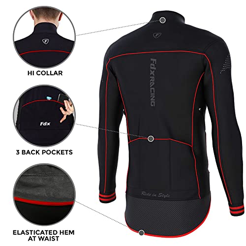 FDX Cycling Jacket Men’s - Windproof, Breathable, Softshell Fabric Cycle Tops - Full Zipper, Long Sleeves Thermal Reflective Jersey - Winter Outerwear Coat for Riding, Running, Bike (Red-L) - Image 4