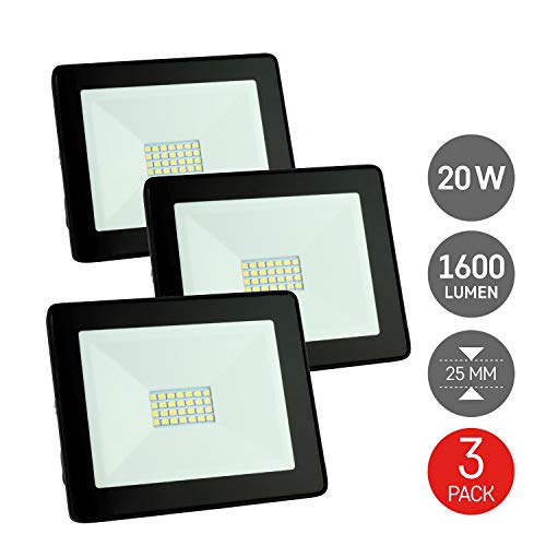 Preisvergleich Produktbild Emos LED Flutlicht Strahler 20W / 1600 Lumen Fluter, Baustrahler, Scheinwerfer, Wandfluter, neutralweiß 4000k, für Außenbetrieb staub- und wasserdicht Schutzklasse IP65, schwarz (3 Stück im Set)