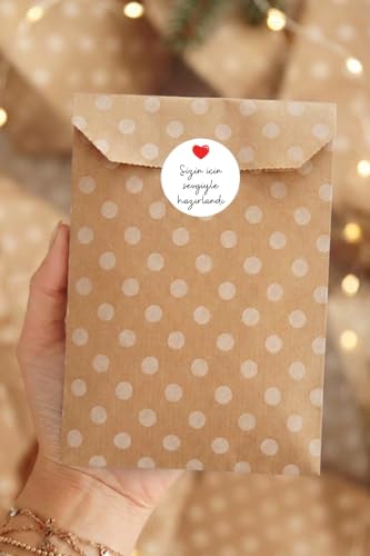 20'li Puantiye Desenli Kese Kağıdı, Hediye Paketi (11x20 cm) ve 35 adet Sticker