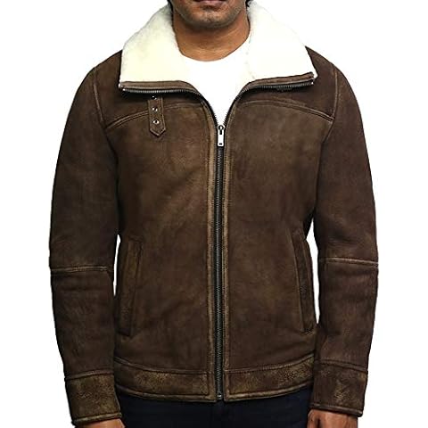 BRANDSLOCK Men's Genuine Shearling Sheepskin Spanish Merino Leather Jacket Vintage (2XL, Vintage Brown) Cover