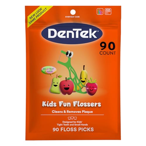 DenTek Fun Flossers – Kids Floss Picks with Wild Fruit Flavor, 90 Count