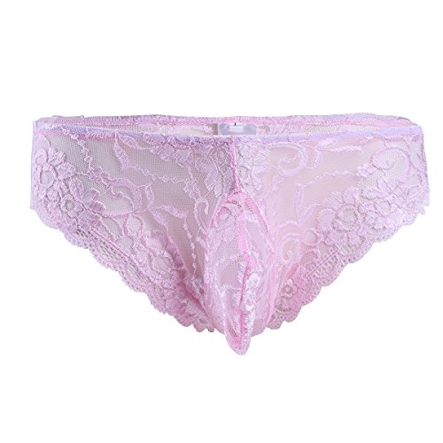 renvena Men's Floral Lace Briefs Sissy Pouch Panties Bikini Underwear Thongs Crossdress Lingerie