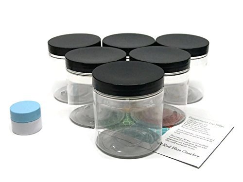 Clear 8 oz Plastic Jars with Black Lids (6 pk) with Mini Jar - PET Round Refillable Containers
