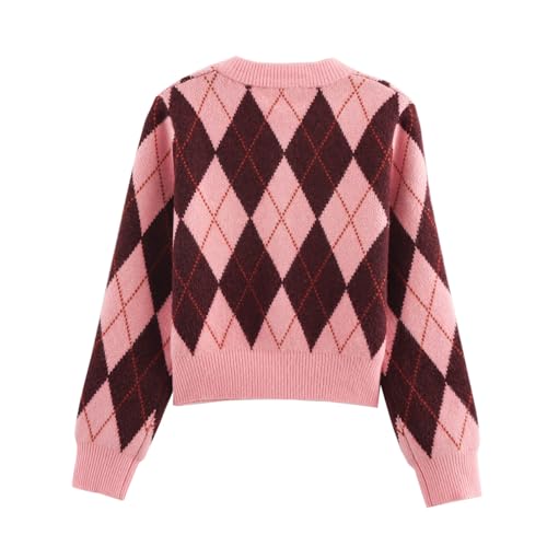 KEOMUD Women's Fall Vintage Argyle Cardigan Sweater Long Sleeve Button Down Soft Knit Sweaters for Outwear2