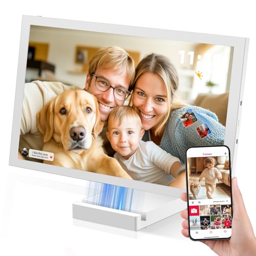 64G Cadre Photo Numérique WiFi 10,1", Rechargeable et sans Fil avec Batterie 5000mAh, Base de Charge sans Fil, Écran Tactile HD IPS, Rotation Auto, Application Frameo