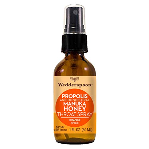Wedderspoon Propolis and Manuka Honey Throat Spray, Warming Orange Spice, 1 Oz (Pack of 1)