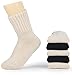 BomKinta Women Winter Solid Boots Socks Thick Warm Wool Socks Cozy Crew Socks Christmas Gift, Cream Cream Black, Medium