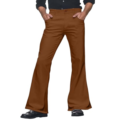 Pantalones casuales acampanados para hombre, color sólido, diseño vintage, ajuste cómodo, uso diario, ropa de descanso, pantalones ligeros de estilo bohemio, 02# Café, L