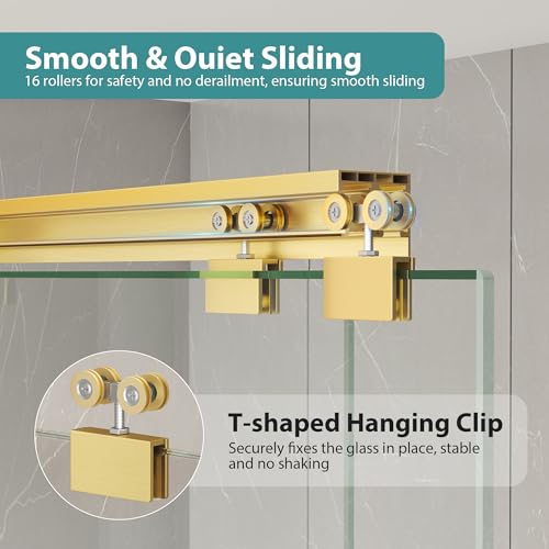 Image of KPUY Double Sliding Glass Shower Door 43-48 inch W x 76 inch H, Brushed Gold