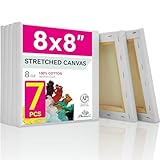 PHOENIX Pre Stretched Canvas for Painting - 8x8 Inch / 7 Pack - 5/8 Inch Profile of Super Value Pack for Oil & Acrylic Paint