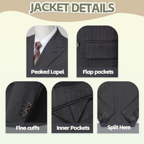 Men's Double Breasted Pinstripe Suit Set Peak Lapel Tuxedo Includes Jacket, Pants, Shirt & Tie for Office & Meetings3