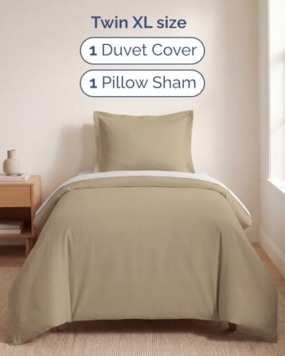 Image of Duvet Cover Twin /Twin XL Size Set - Extra Soft Twin /Twin XL Duvet Cover 68 inch x 90 inch with 1 Pillow Sham for Women, Men, Kids & Teens - Comfy, Easy-Care & Fade Free with Zipper Closures and Ties (Beige)