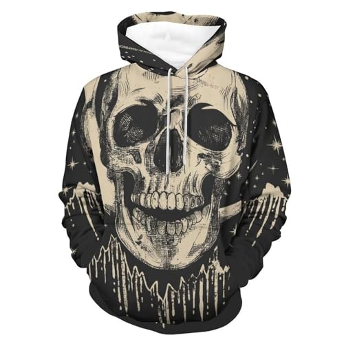 Sweatshirt à capuche crâne et lune, pullover manches longues coupe confort pour homme et femme