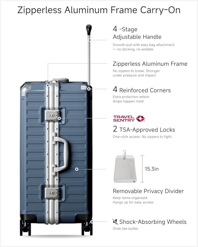 Image of Checked Luggage with Spinner Wheels, 8010S Aluminum Frame Zipperless Polycarbonate Hard Shell Suitcase (ZX-Core, Blue, 24 Inch)