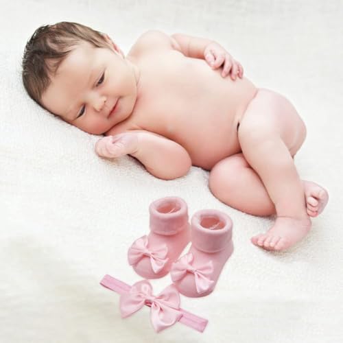 4-Pack Baby Girl Headbands & Socks Set – Newborn Photography Props (3-12 Months)4
