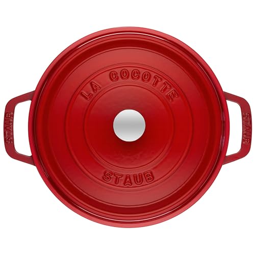 Image of STAUB Cast Iron Round Cocotte, Dutch Oven, 7-quart, serves 7-8, Made in France, Cherry