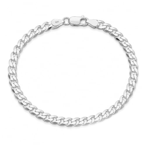 Image of TRUESILVER ACPL Solid 925 Sterling Silver Curb Chain Bracelet | Lightweight Italian Diamond-Cut 4.5MM & 6MM Cuban Link Curb Chain Bracelet for Men(6.5, 7, 7.5, 8, 8.5 & 9 Inches)