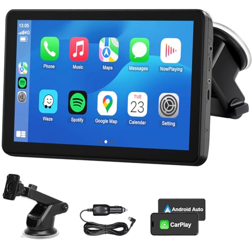 Wireless CarPlay Android Auto Car Screen, 7 Inch HD Bluetooth AirPlay Touch Screen Protable Car Stereo Naivgation Music Video Player Mirrorring, Siri, AUX, Voice Assistant