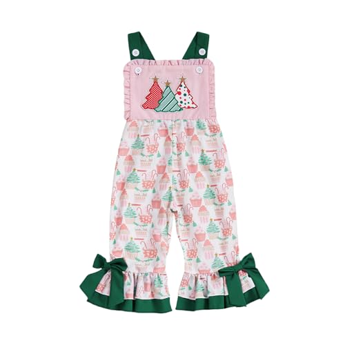 YINGISFITM Toddler Baby Girl Thanksgiving Outfits Turkey Romper Long Flared Jumpsuit Thanksgiving Overalls 0-7 Years Old (Christmas Tree 3-4 Years)