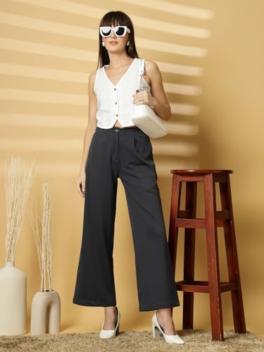 Image of OOMPH! Women's Straight Fit Mid Rise Korean Trousers|Trouser Pants for Women|Elegant Workwear for Office, College & Events|Trousers for Woman
