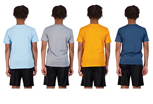 Hind 4-Pack Boys Youth Quick-Dry Breathable Performance Active Athletic T Shirts (Light Blue-Orange-Grey-Blue, 8) #TOP2