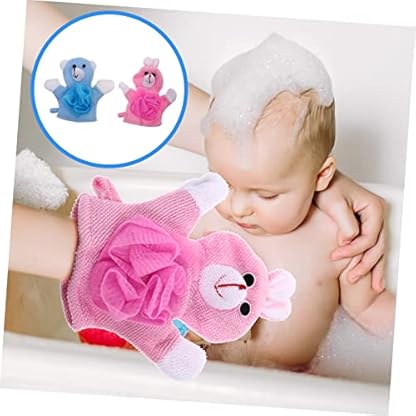 2 Stück Badehandschuhe mit Cartoon und Integrierter Badewäsche Exfolierende Hautfreundliche Waschhandschuhe für Junge Mädchen und Kleinkinder für Tägliche Körperpflege Hase Blaues – Bild 6