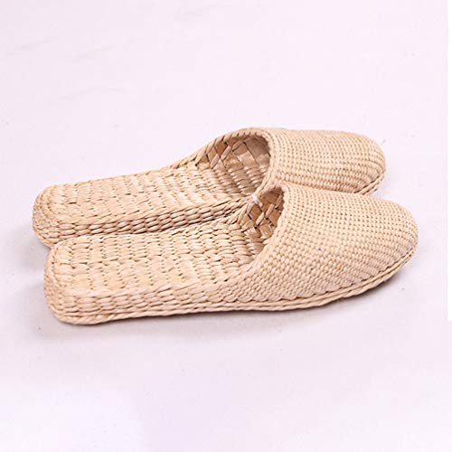 Straw Sandals Slippers Handmade Casual Sandals Rattan Woven Slipper Shoes Natural Straw Massage Flat Shoes Summer Braided Sandals for Indoor Outdoor (Light Yellow2