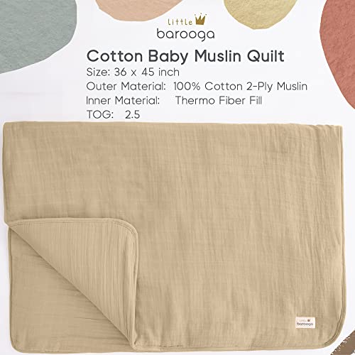 Muslin Baby Quilt, 36"X45", Super Soft Comforter, Nursery Crib Blanket, 100% Muslin Cotton Double Layer Shell & Thermo Fiber Fill, Breathable, Durable For Infant Toddler (Warm Sand) #TOP3