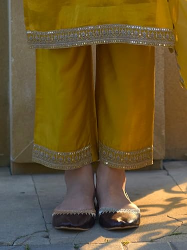 Image of INDO ERA Women's Silk Blend Embroidered Straight Kurta and Pant with Dupatta Set (KH9BK6210)