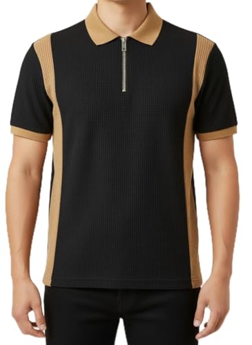 Image of Try This Men's Short Sleeve Polo Shirt | Soft Cotton Blend, Zip Neck Collared Tee for Casual, Office, Travel & Golf