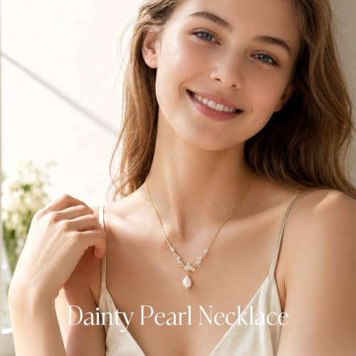 Image of SmileBelle Pearl Necklaces for Women 14k Gold Pearl Pendant Dainty