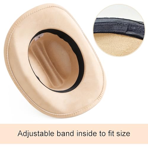 Jastore Kids Cowboy Hat for Girls Boys Western Cowgirl Hat with Buckle Belt Wide Brim Fedora Hat Dress Up Costume4