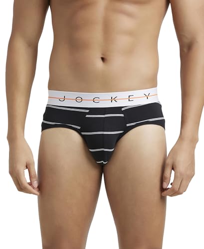 Image of Jockey Men's Super Combed Cotton Elastane Stretch Printed Brief with Ultrasoft Waistband NY01 Black XL