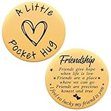 MIXJOY Friendship Gifts for Best Friends, Little Pocket Hug Gift for Friends Tough Times Gift, Cheer Up Birthday Thinking of You Gifts with PU Leather Keychain for Bff Bestie, Gold