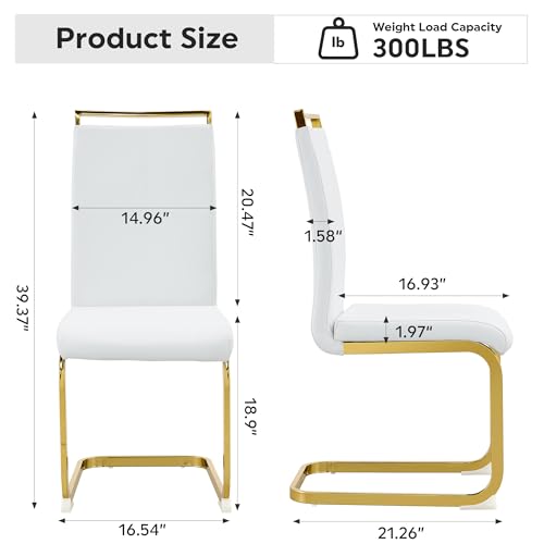 Image of Baysitone Modern Dining Chairs Set of 8, Side Dining Room Chairs with Golden Legs, Kitchen Chairs with Faux Leather Padded Seat High Back for Dining Room, Kitchen, Living Room White