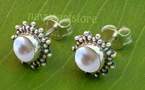 Pearl Stone Stud Earring, Handmade 925 Sterling Silver Stud Earrings For Women And Girls, Solitaire Stud Earring, Round Stone Stud Earrings, Gift Jewelry For Her #TOP4