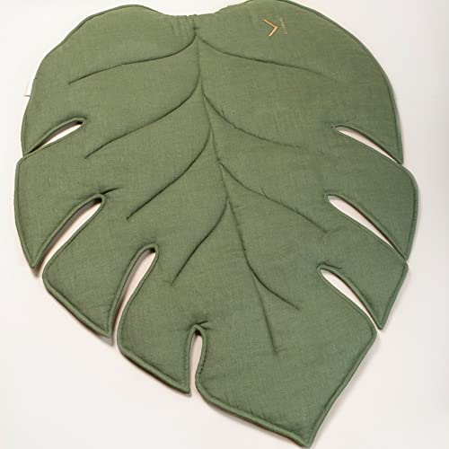 100% Linen Organic Play Mat Leaf Baby Padded Rug Monstera Tropic Nursery Floor Toddler Mattress Kids Playmat For Crawling Rug Activity Playing Gym Cushioned Quilted Baby Mat Natural (Green Mat) #TOP5