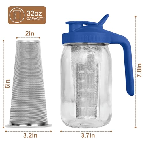 Image of Cold Brew Coffee Maker, 32oz Cold Brew Pitcher with Stainless Steel Super Dense Filter,BPA Free Sturdy Mason jar for Iced Coffee,Iced Tea, Lemonade-Blue