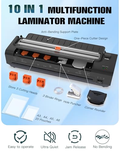 11 x 17 Laminator Machine with Auto Paper Feed, Never Jam A3 Plastifieuse Thermique, 10-in-1 Lamination with 20 Laminating Sheets, Cutter, Trimmer, Corner Rounder for Office School image 8