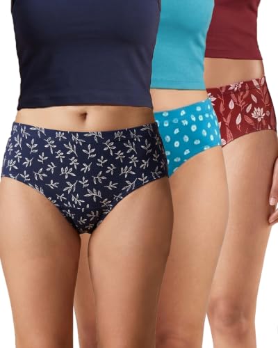 Image of URBAN ADVENTURE Women's Cotton Printed High Waist Full Coverage Briefs | Soft & Stretchable Everyday Hipster Panties | Breathable Comfort Fit | Pack of 3