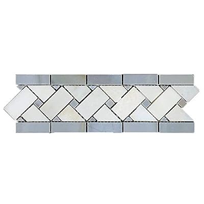 Blue Stone - Thassos White Marble 3 1/4x11 Basketweave Border