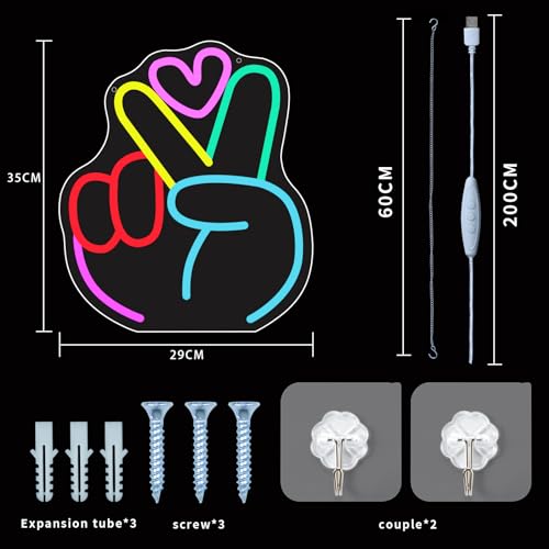Image of ENUOLI Victory Neon Sign Colorful Neon Signs for Wall LED Yeah Neon Lights Sign for Bedroom Dimmable LED Sign Neon Wall Light for Party Decoration