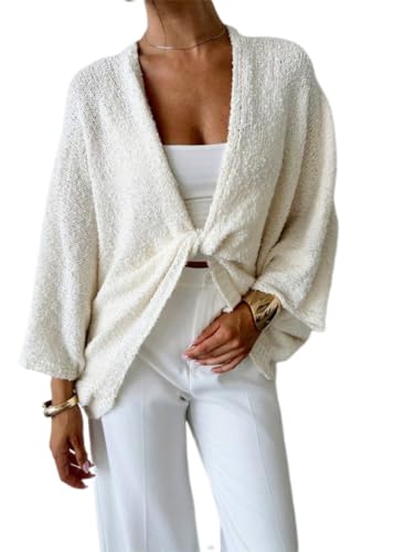 Women's Twist Front Cardigan Oversized Bat Wing Knit Shawl Long Sleeve V Neck 2025 Fall Trendy Sweater Tops