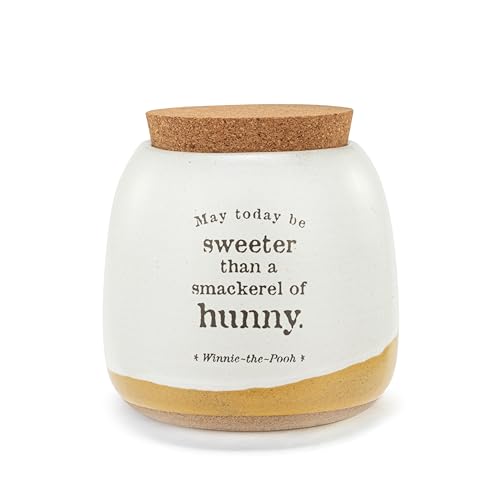 Image of DEMDACO Pooh Classic Yellow Bear Everyday Collection May Today Be Sweeter Than Smackerel Of Hunny Pooh Classic Yellow Bear 4.5 x 3.5 Stoneware with Cork Lid Cookie Storage Jar Canister