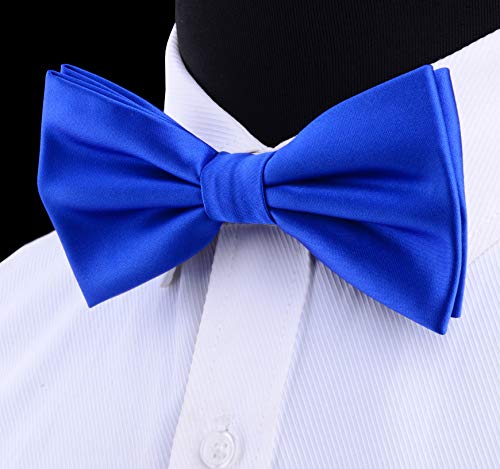 Gusleson Mens Pure Color Pre-Tied Blue Bow Tie Pocket Square And Cufflink Set (0570-08) #TOP3