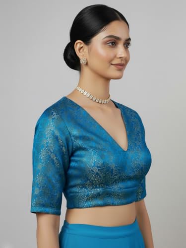 Image of Thevasa Women's Everyday Divine Depth V Neck Half Sleeves Blouse