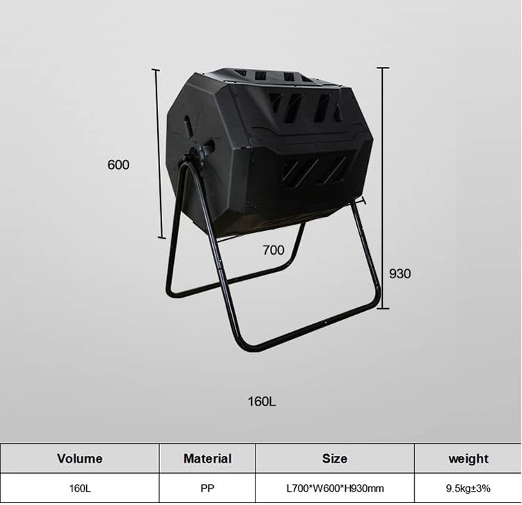 42 Gallon Compost Bin - Rotatable Black Compost Container for Yard Supplies Composter