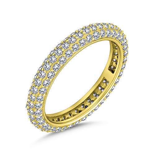 Pave CZ Cubic Zirconia Stackable Eternity Anniversary Wedding Dome Band Ring For Women 14K Gold Plated Sterling Silver
