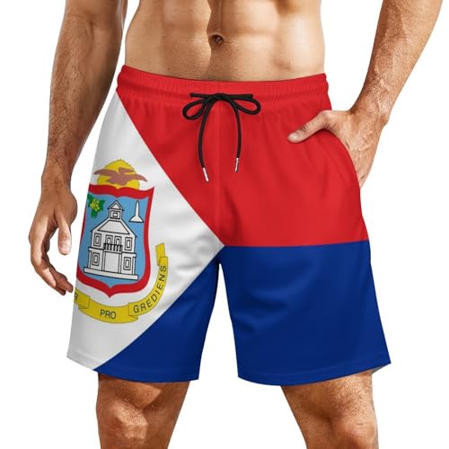 Dutch Saint Martin Flag Men's Beach Shorts with Compression Lining, Quick Dry Stretch Swimsuit2